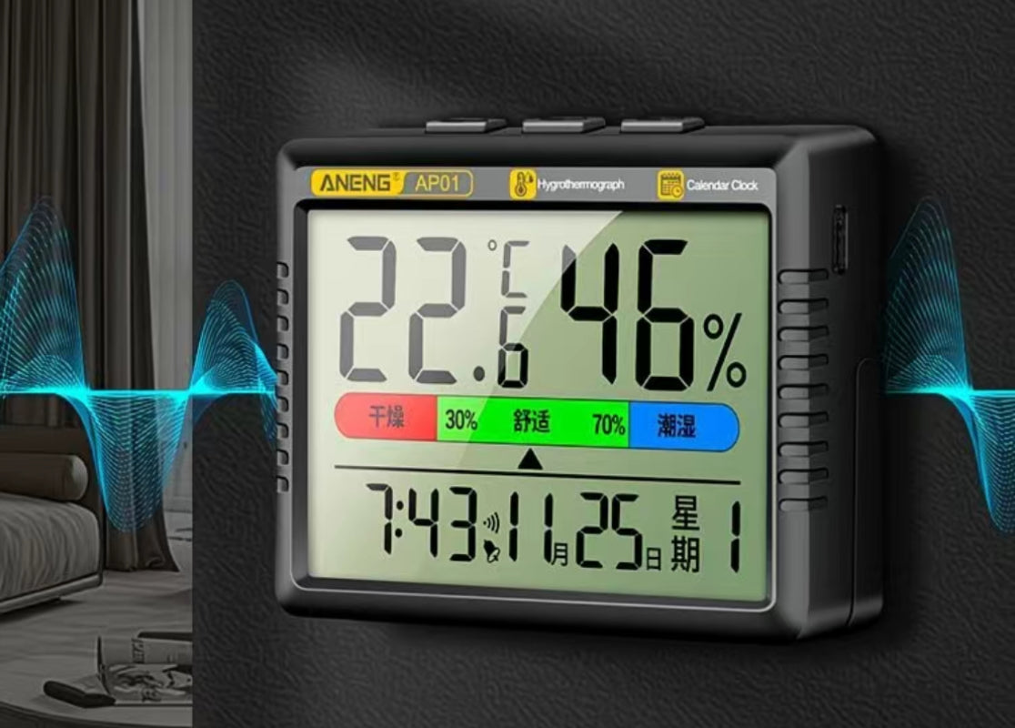 Thermomètre de chambre domestique de haute précision avec heure, date et réveil