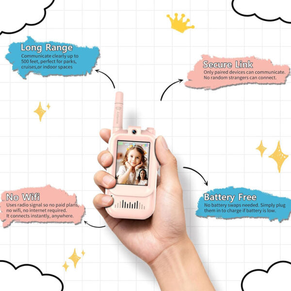 Paire de Talkie-walkies pour enfants avec vidéo et camera HD rechargeable